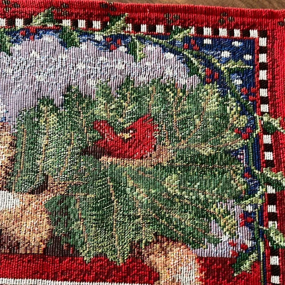 Vintage Set (2) Tapestry Rectangle Christmas Kitty Klaus Cotton Blend Placemats